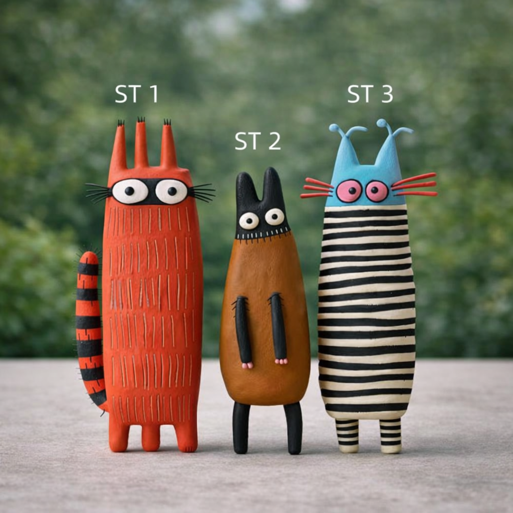 Handmade Funny Clay Cat Figurines – Whimsical Mini Cat Sculptures Gift & Desk Decor