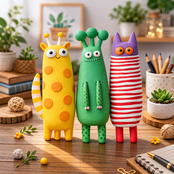 Handmade Clay Cat Figurines Set, Whimsical Animal Sculptures, Cute Desk Decor, Funny Clay Characters Gift