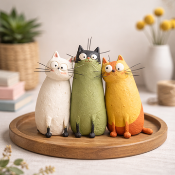 Handmade Cat Clay Sculpture, Whimsical Cat Ornament, Cute Desk Decor Gift for Cat Lovers